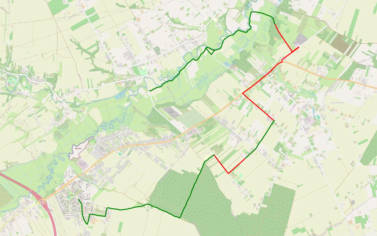 Mapa trasy Długie - Sobianowice - 13.8 km trasy offroad, Powiat Lubelski