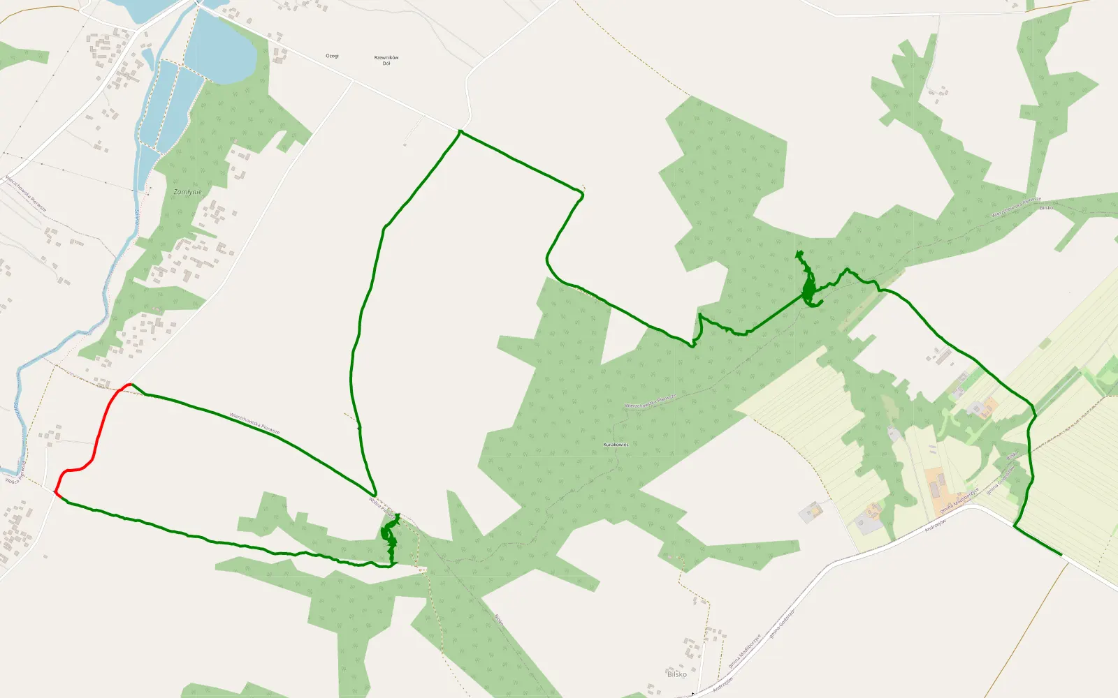 Mapa trasy Wąwozy Janów - 9.9 km trasy offroad, Powiat Janowski