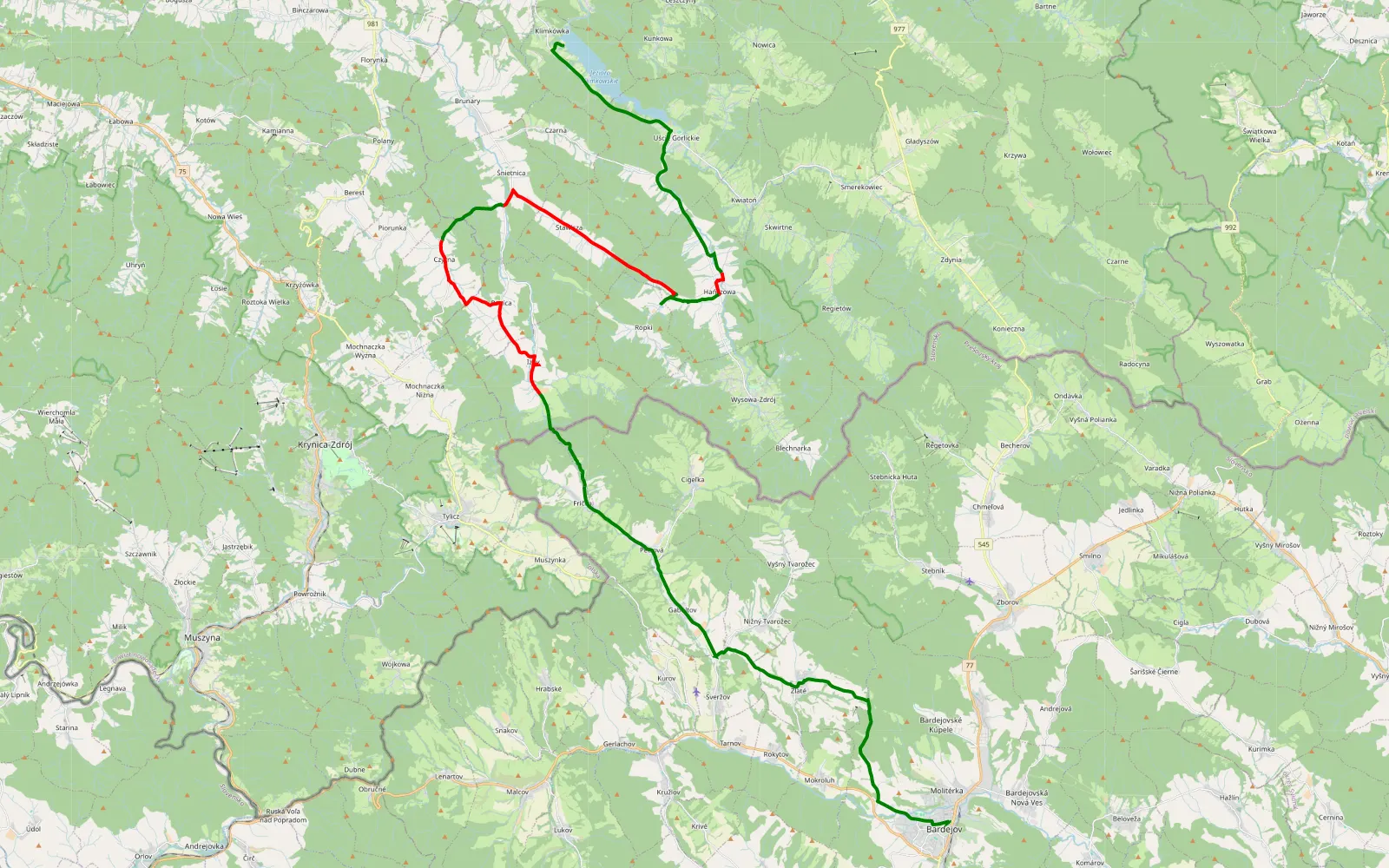 Map of TORF23 tr-2 trasa do Bardejova (62 km) - 28.9 km offroad trail, Gorlice County