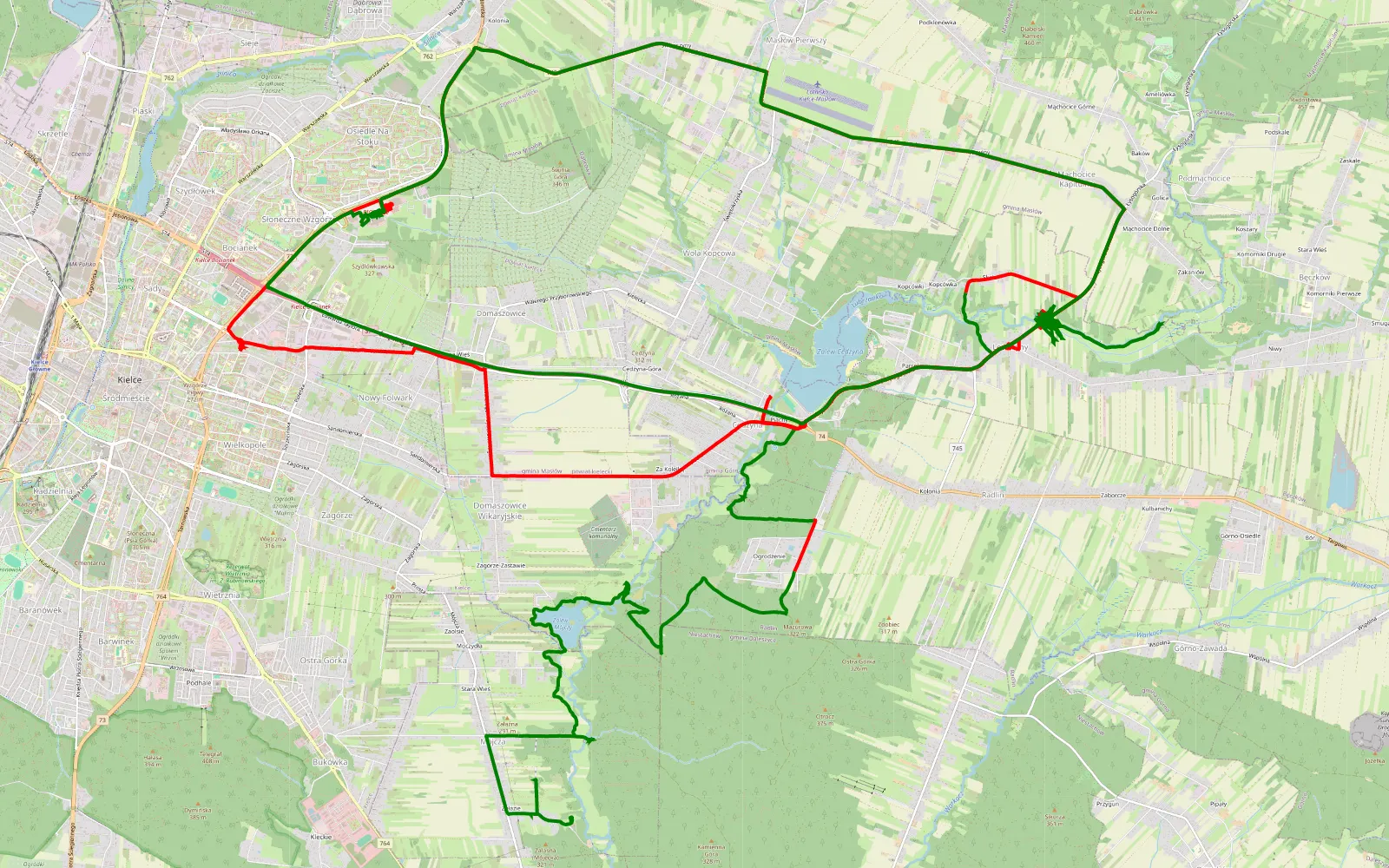 Mapa trasy Mojcza - Leszczyny - 53.6 km trasy offroad, Powiat Kielecki