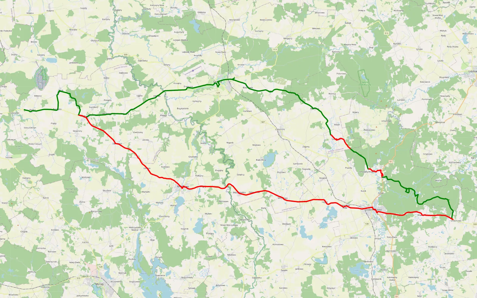 Map of Vhj - 86 km offroad trail, Olsztyn County