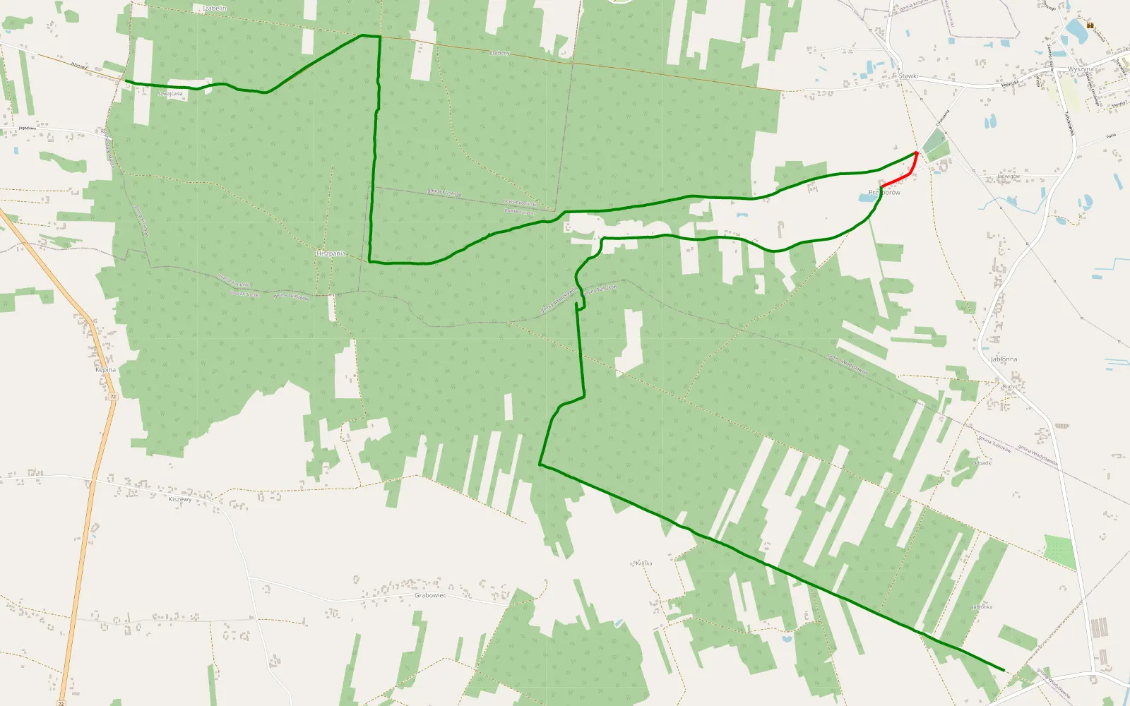 Mapa trasy Tarnowa - Szwajcaria - 14.6 km trasy offroad, Powiat Turecki