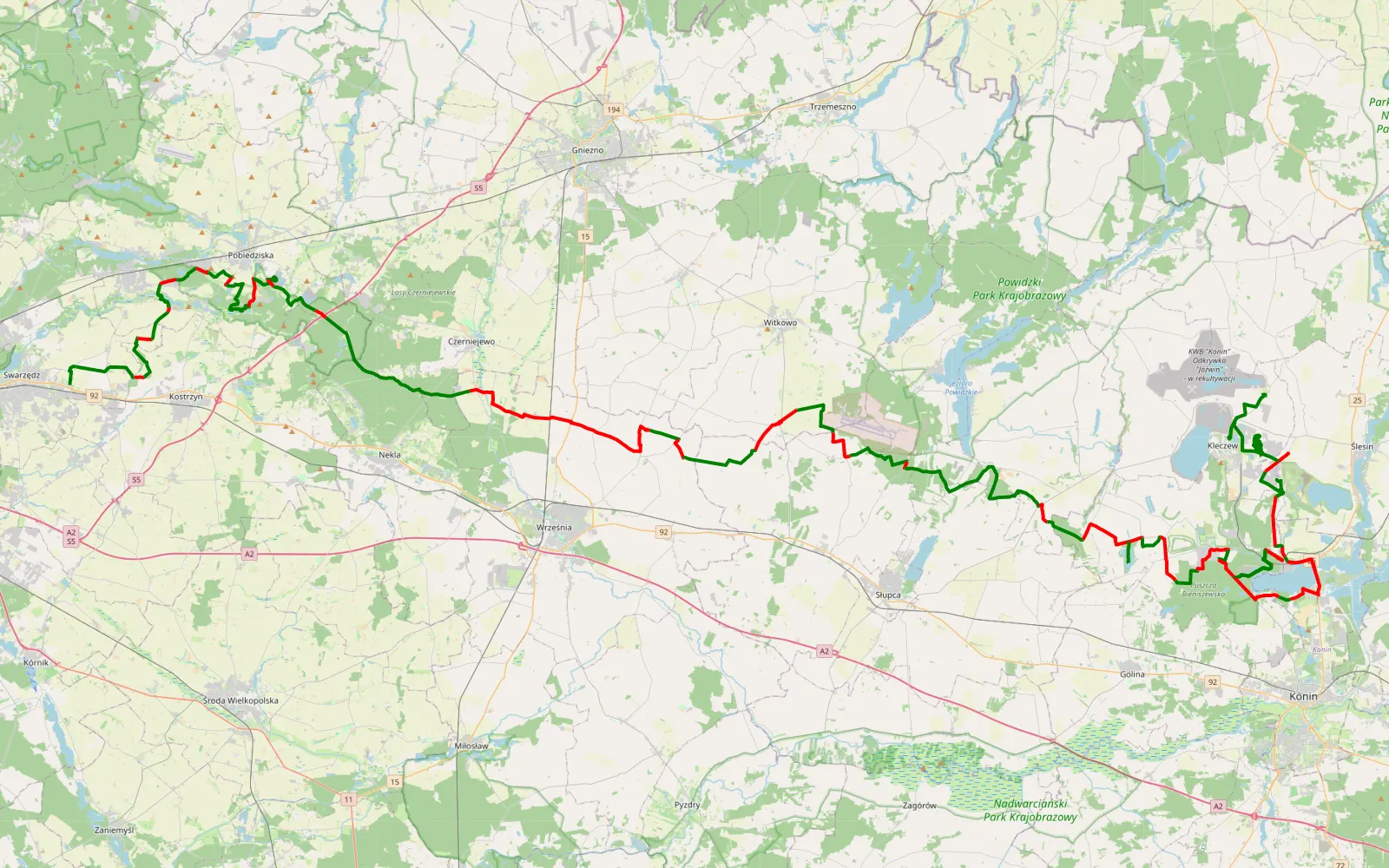 Mapa trasy Jasin - Wielkopole - 168.9 km trasy offroad, Powiat Koniński