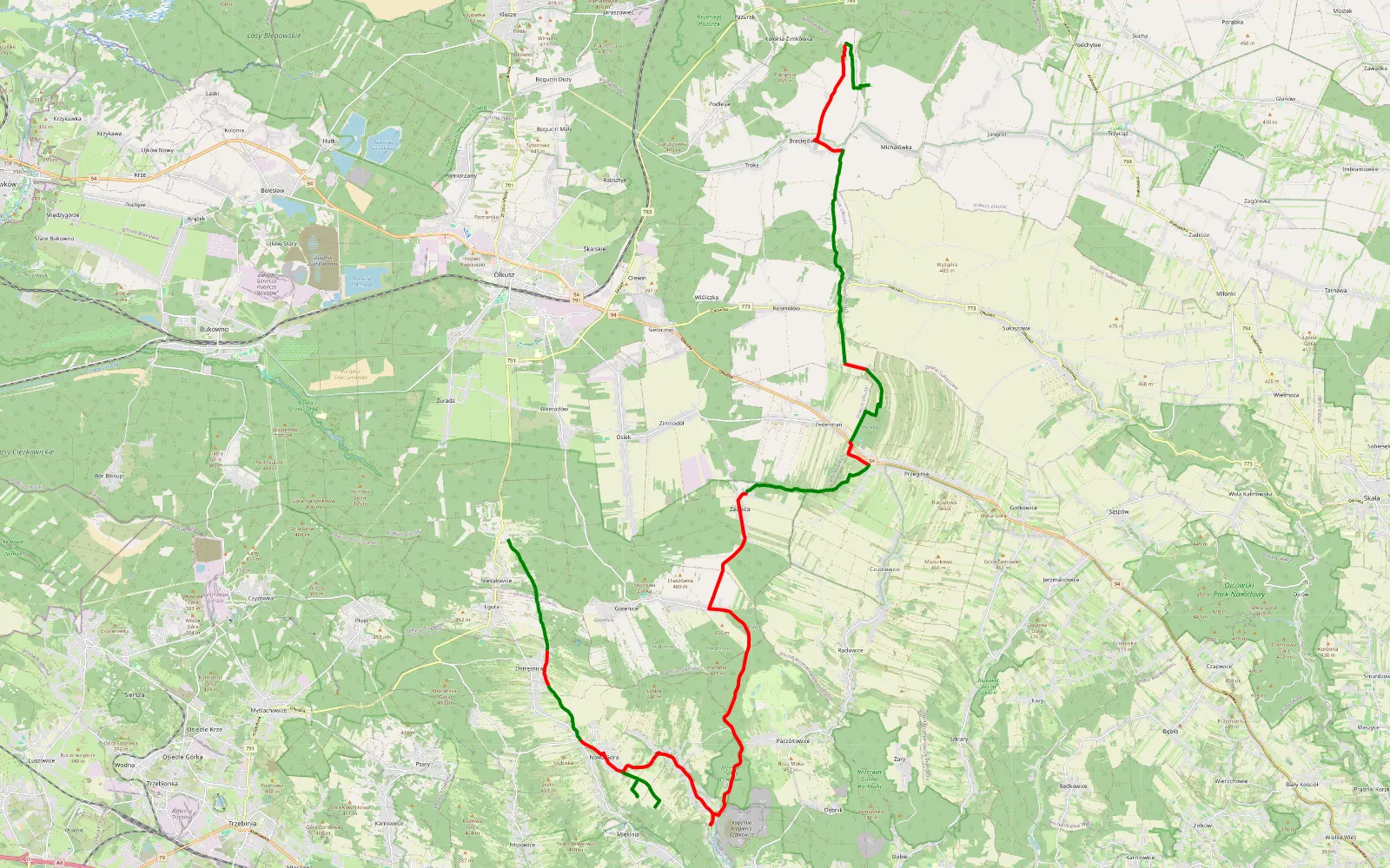 Map of Niedziela — 41.6 km offroad trail, Olkusz County
