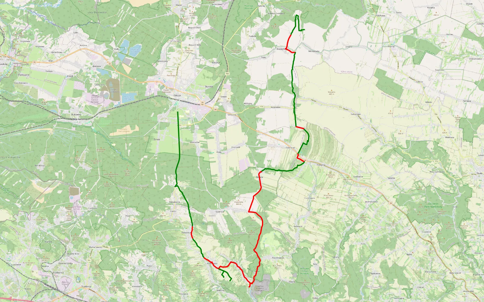 Map of Niedziela - 41.5 km offroad trail, Olkusz County