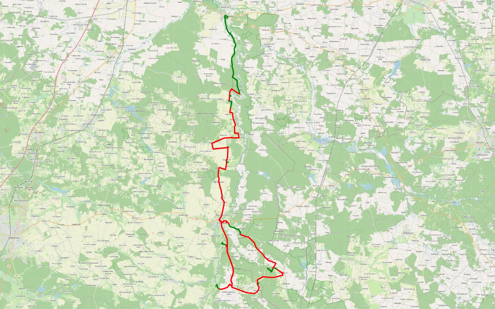 Map of Sulejów - Mrowina - 86.6 km offroad trail, Radomsko County