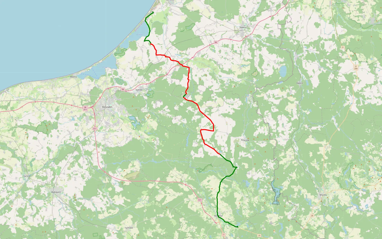 Mapa trasy stage 1 - 50.6 km trasy offroad, Powiat Koszaliński