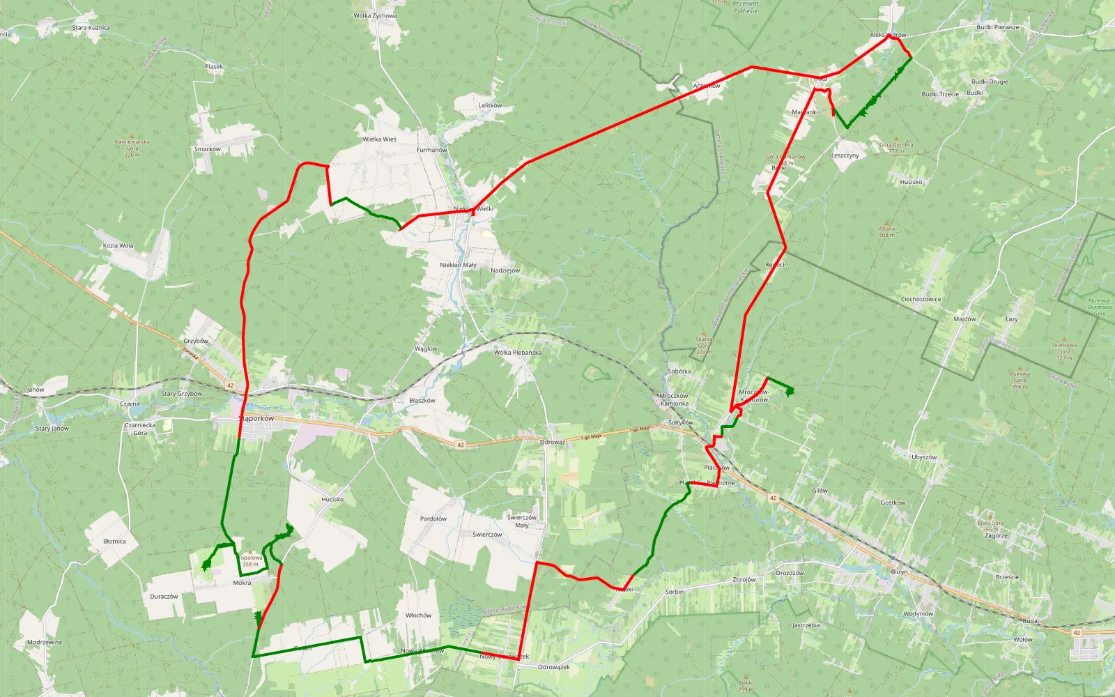 Map of Mokra - 65.4 km offroad trail, Końskie County