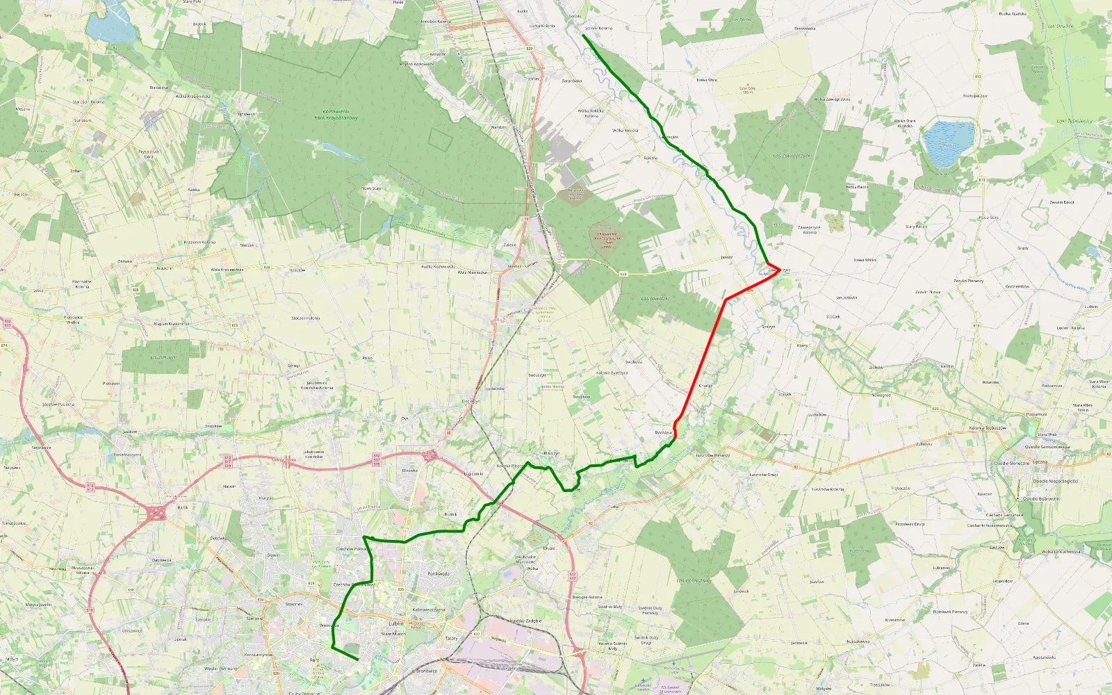 Map of Serniki - Za Cukrownią - 14.6 km offroad trail, Łęczna County