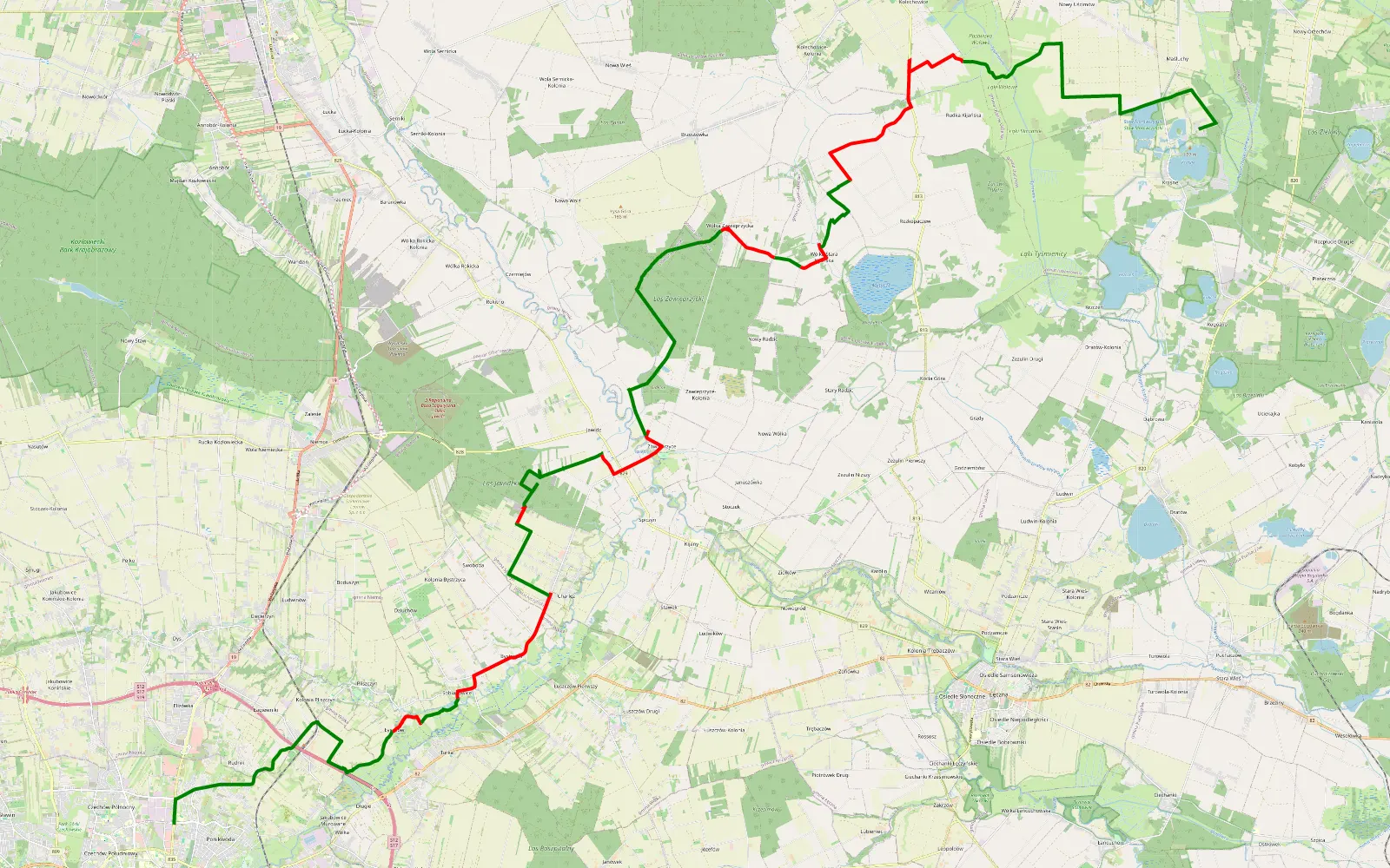 Map of Lbn-krasne fajna - 52.5 km offroad trail, Lubartów County