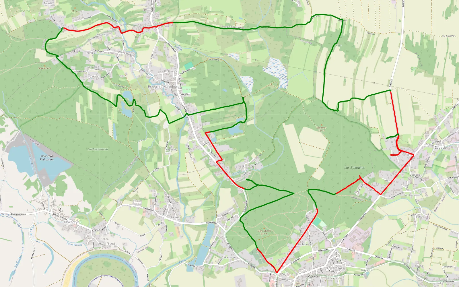 Mapa trasy Przeginia Narodowa - 19.8 km trasy offroad, Powiat Krakowski