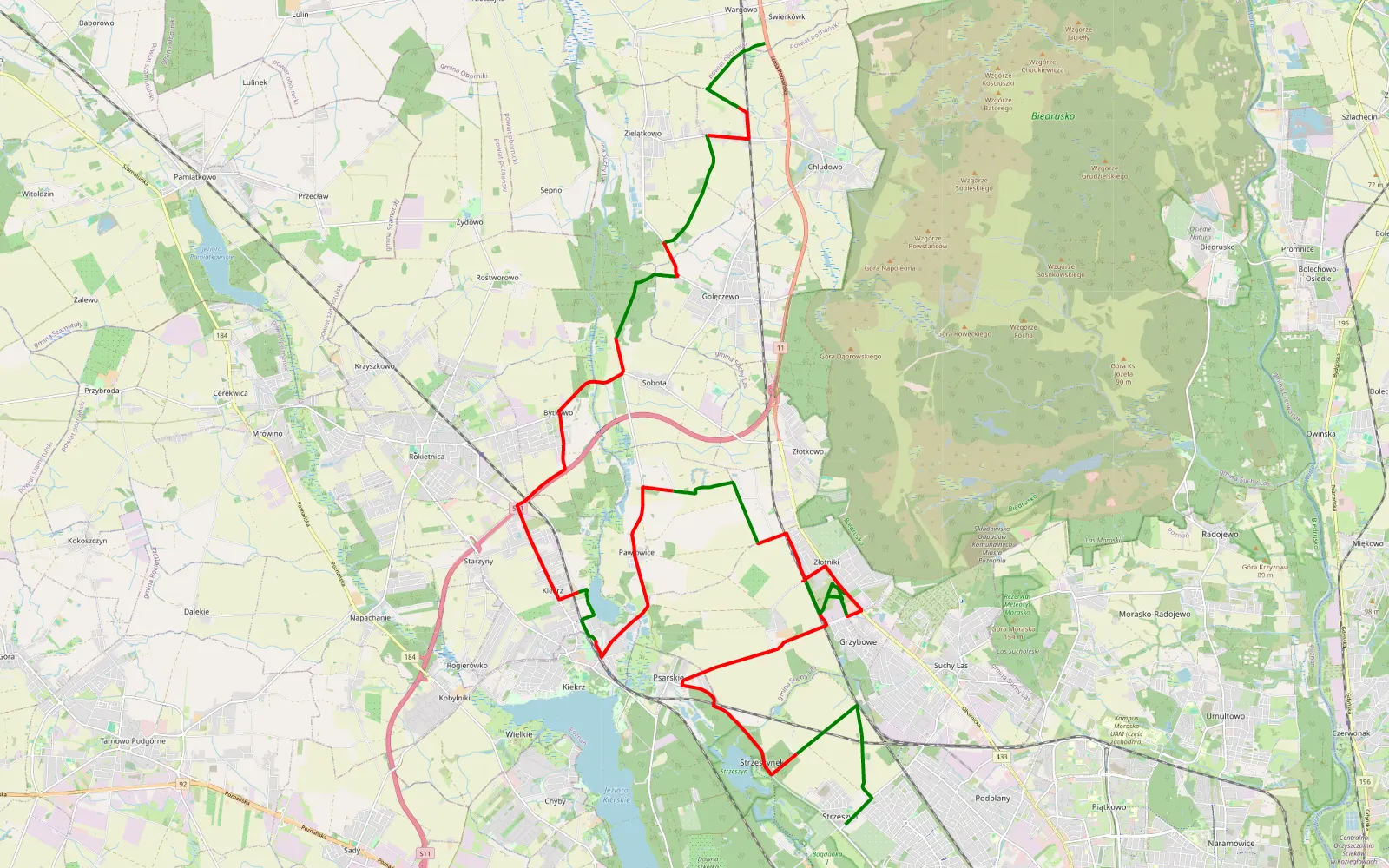 Mapa trasy Strzeszyn - Wargowo - 37.6 km trasy offroad, Powiat Poznański