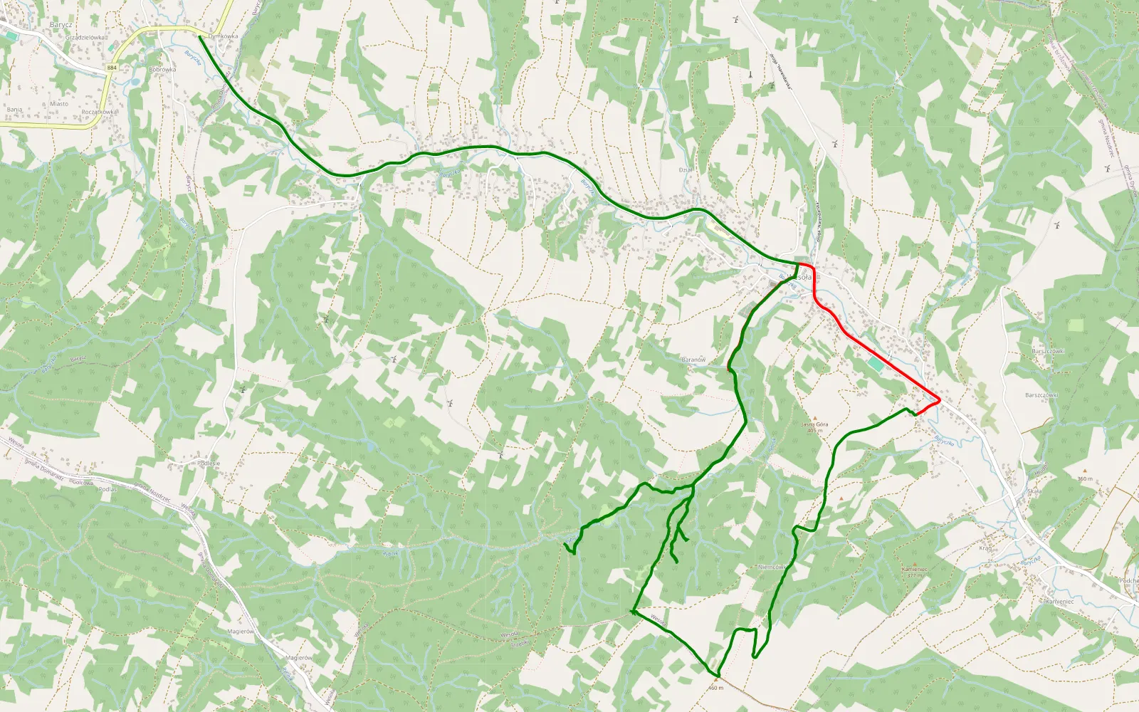 Mapa trasy XD - 12.3 km trasy offroad, Powiat Brzozowski