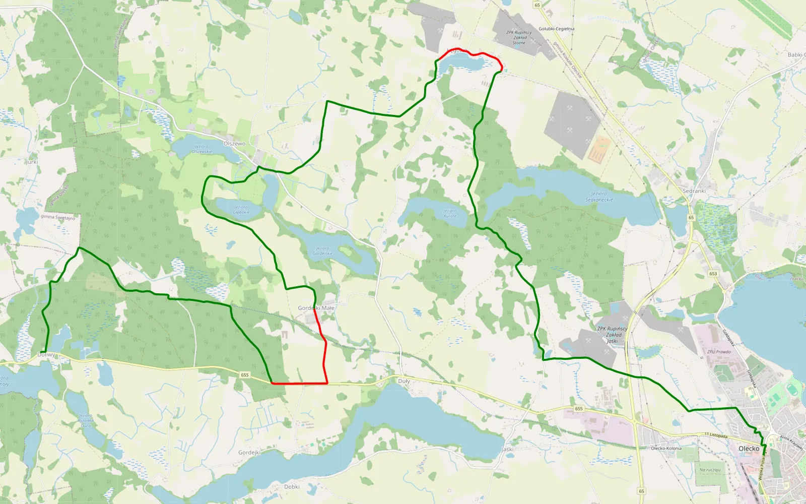 Mapa trasy Olecko - Doliwy - 21.4 km trasy offroad, Powiat Olecki