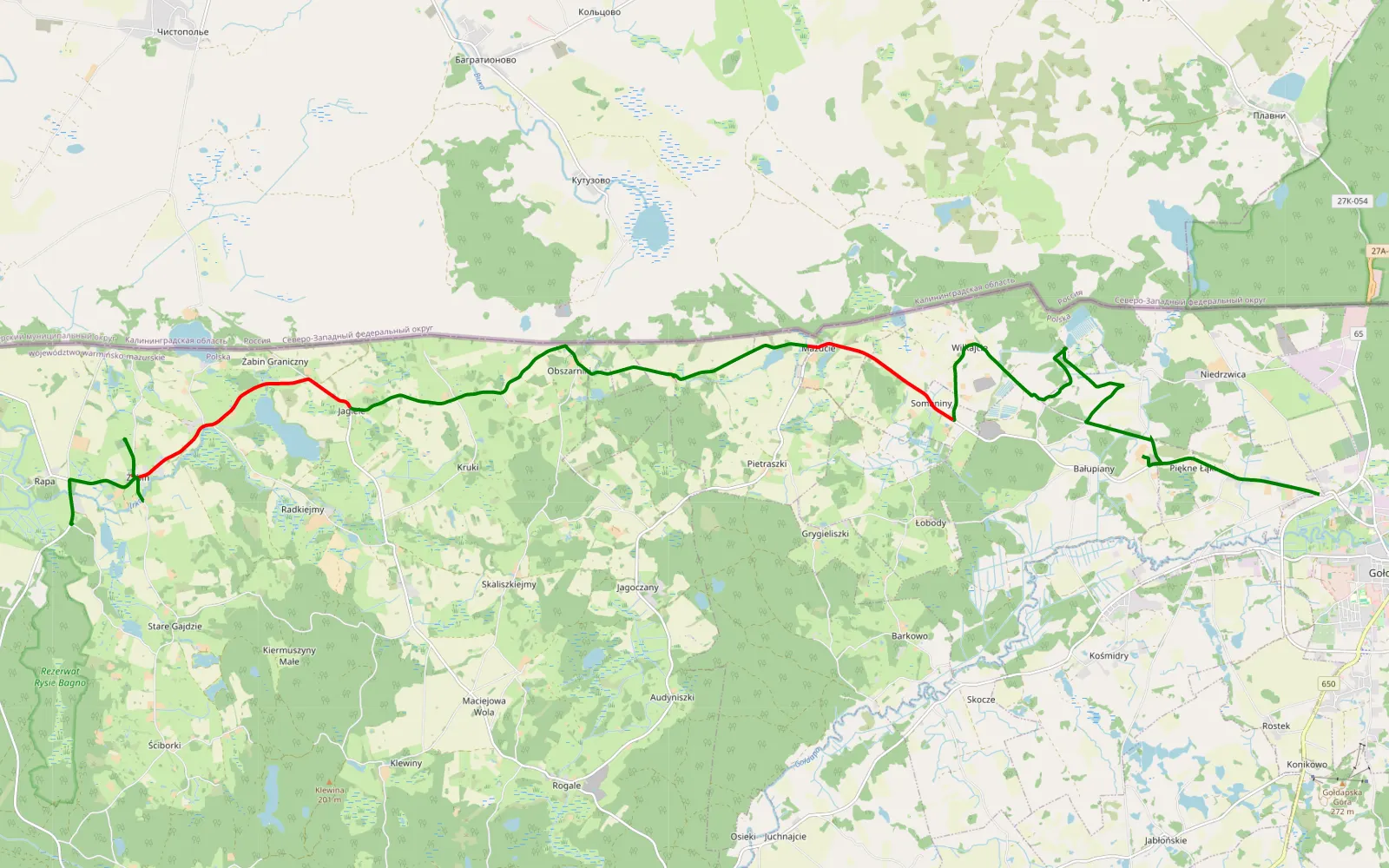 Map of Granica Użbale - 20.9 km offroad trail, Gołdap County