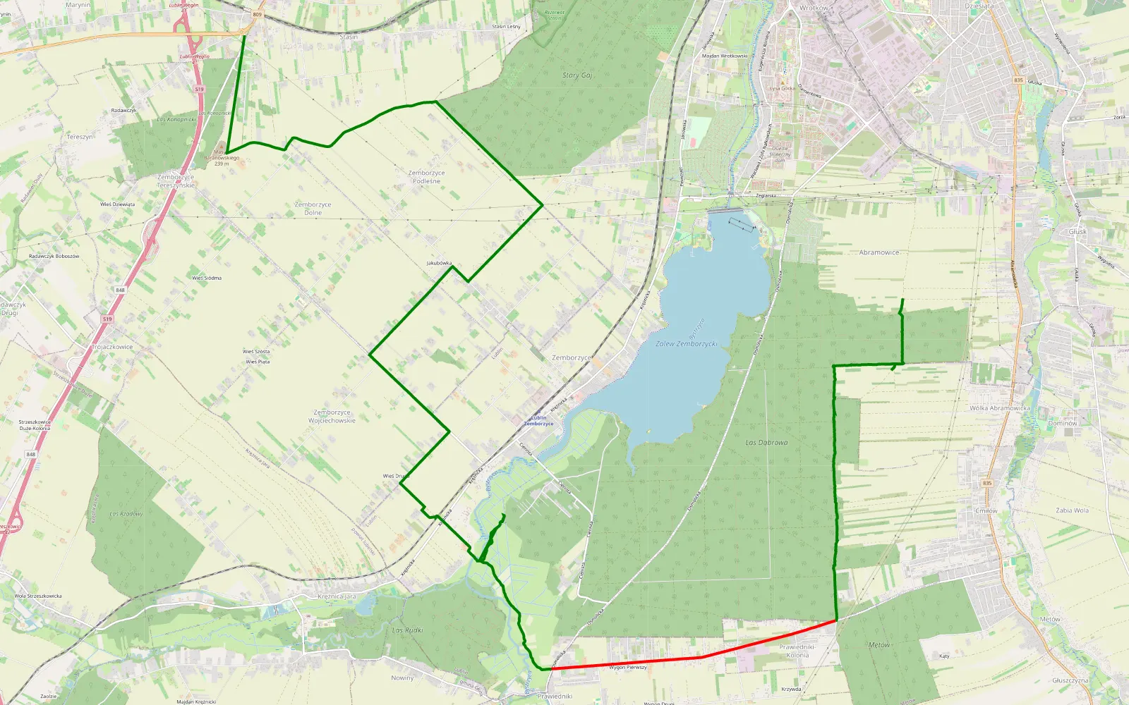 Mapa trasy Wólka Abramowicka - Stasin - 13.5 km trasy offroad, Powiat Lubelski