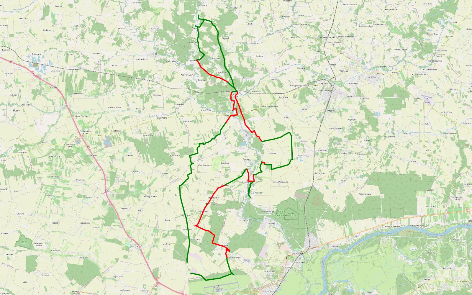 Mapa trasy Śladem wierzb 4.0 - 59.5 km trasy offroad, Powiat Nowodworski