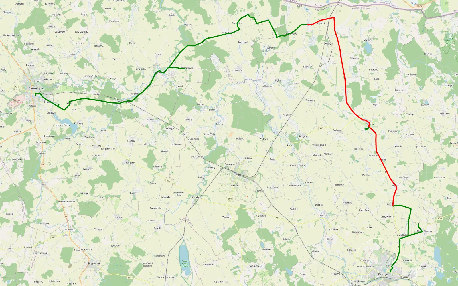 Mapa trasy Maz - 37.3 km trasy offroad, Powiat Kętrzyński
