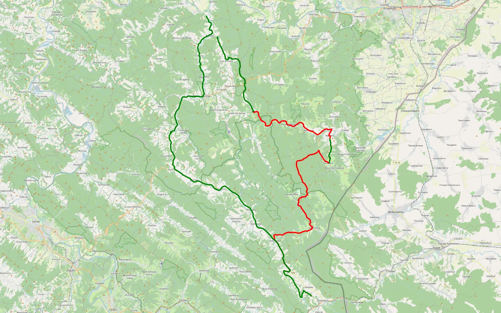 Map of Brzuska - Bachów - 56.4 km offroad trail, Bieszczady County
