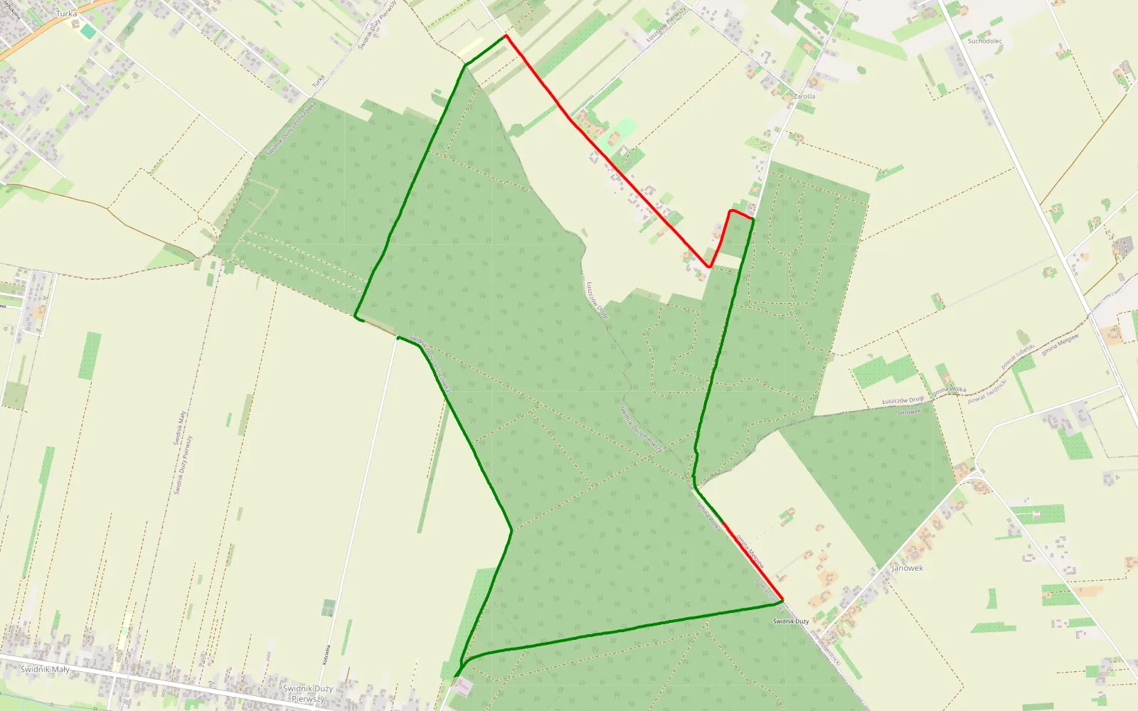 Mapa trasy Lsw forest - 9.8 km trasy offroad, Powiat Lubelski