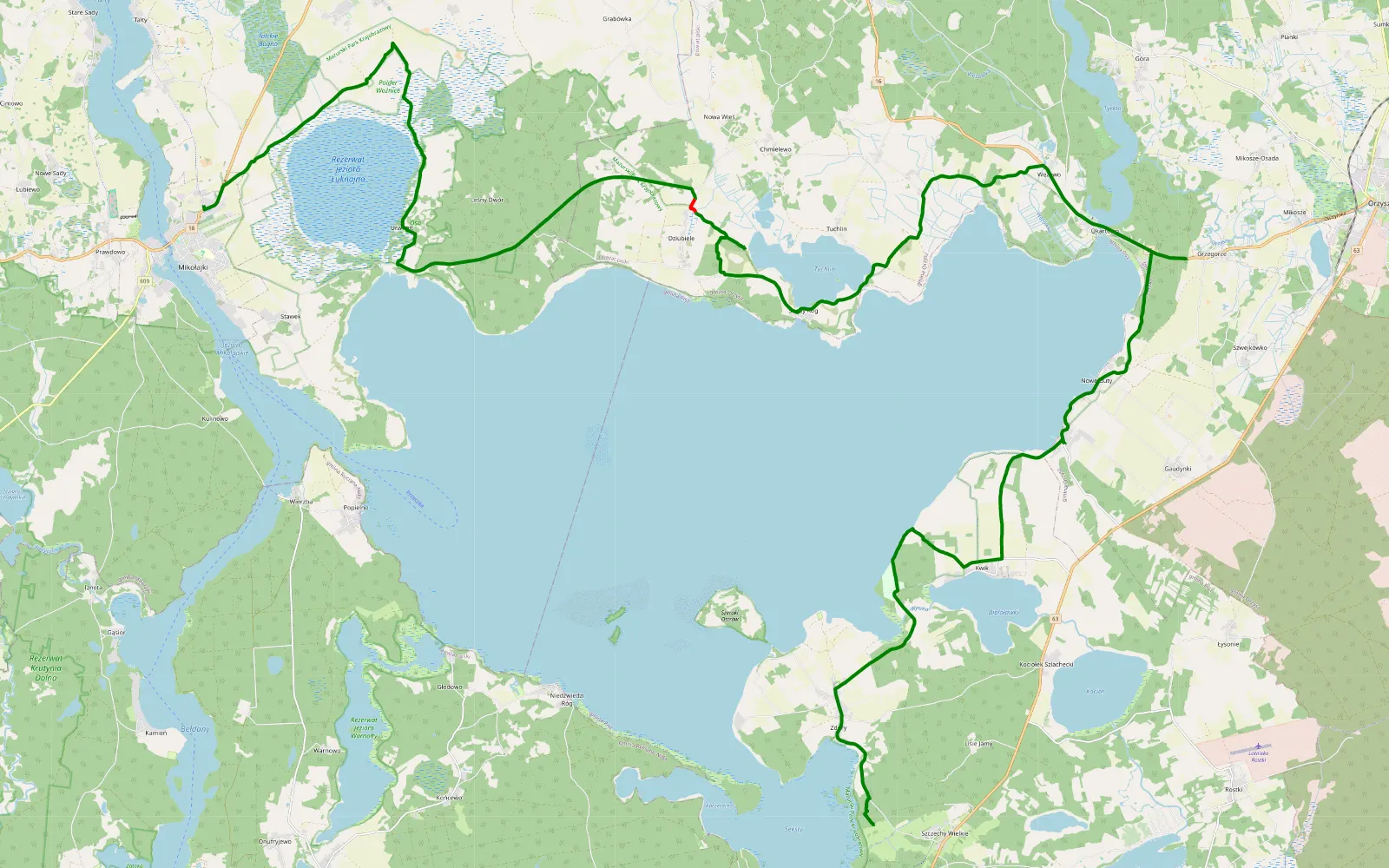 Mapa trasy Śniardwy dookoła 1/2 - 27.8 km trasy offroad, Powiat Piski