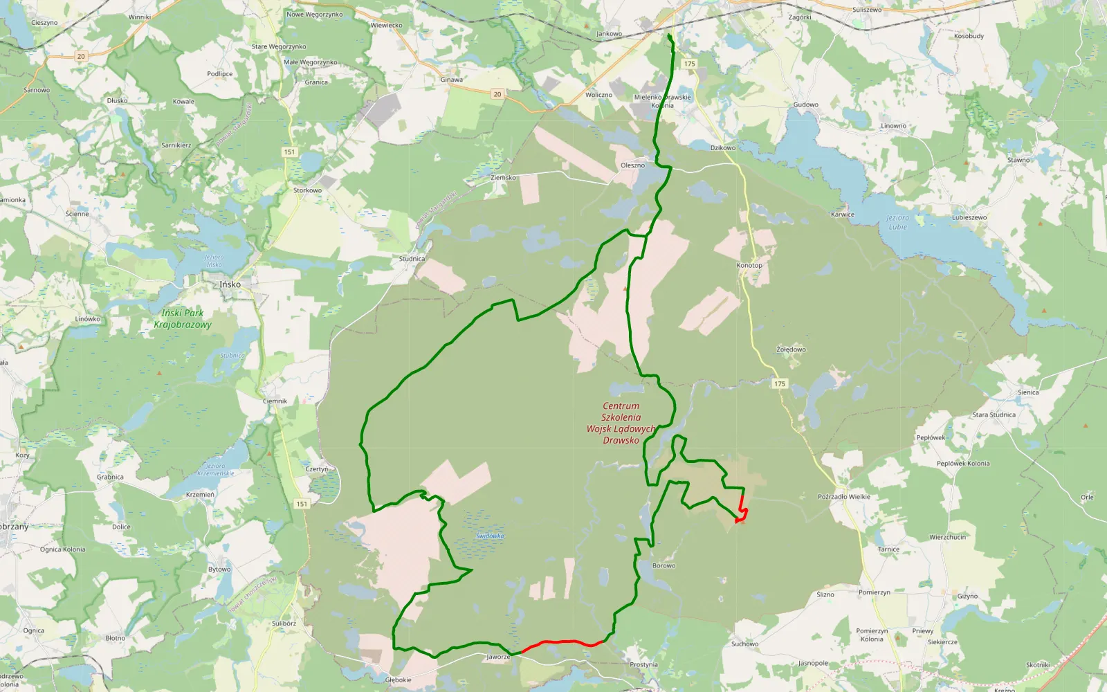 Map of Polaris Camp Nocka 2025 - 68.9 km offroad trail, Drawsko County