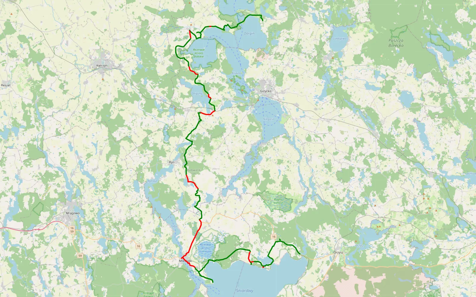 Mapa trasy Harsz - Okartowo - 93.3 km trasy offroad, Powiat Giżycki
