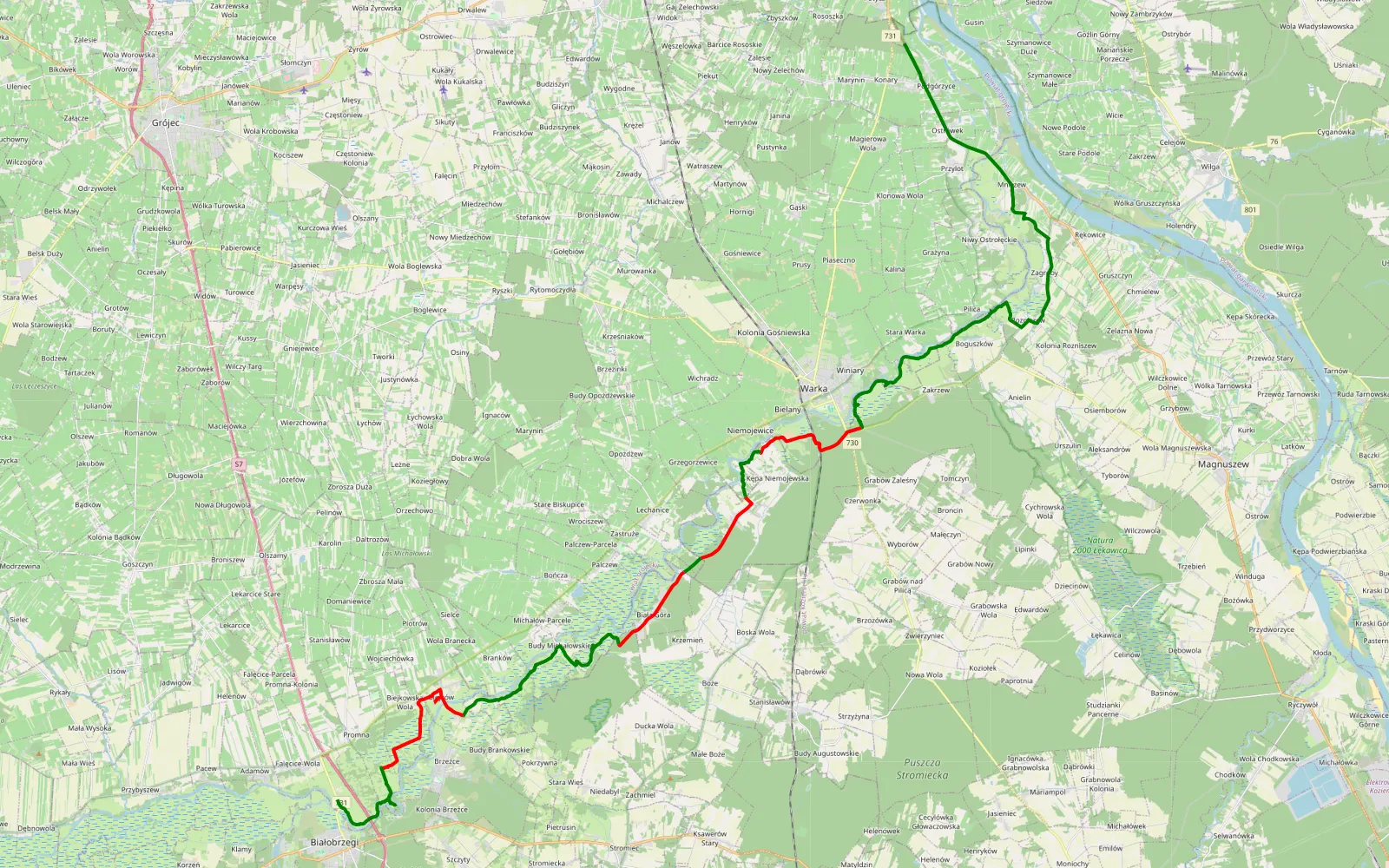 Map of Konary - Białobrzegi - 41.4 km offroad trail, Grójec County