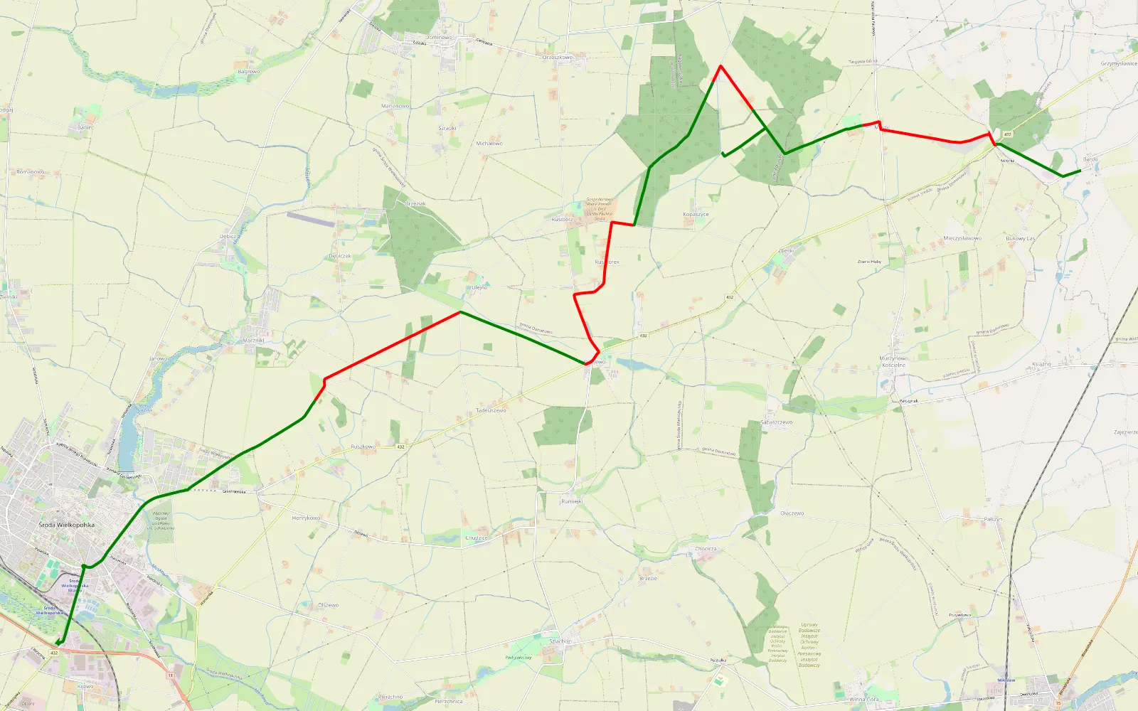 Map of Bardo - Kijewo - 18.8 km offroad trail, Środa Wielkopolska County