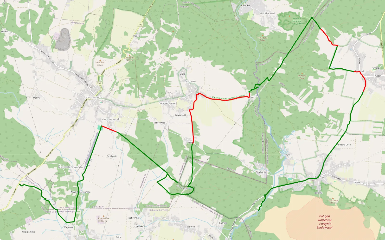 Map of Męczywoda - Skałbania - 23.5 km offroad trail, Zawiercie County