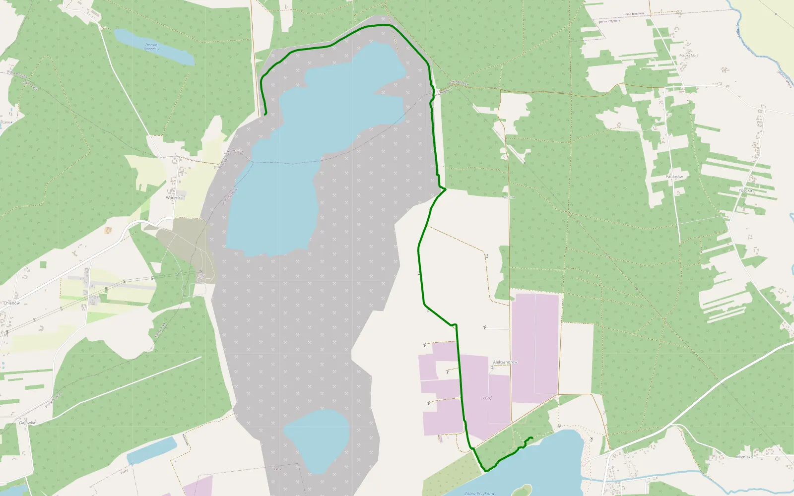 Mapa trasy Błoto Uniejów - 7.7 km trasy offroad, Powiat Turecki