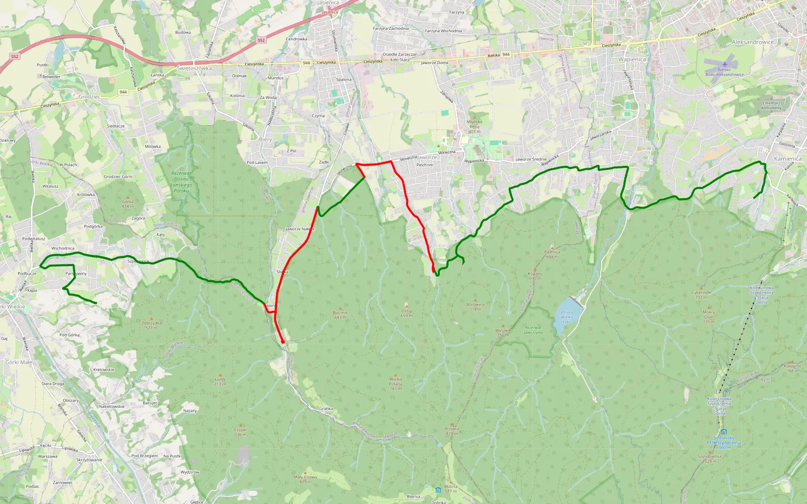 Map of Kamienica - Kotelniczysko - 9.5 km offroad trail, Bielsko County
