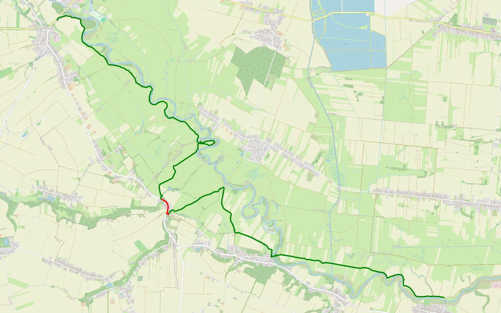 Mapa trasy Koniecmosty - Stary Korczyn - 13.1 km trasy offroad, Powiat Buski