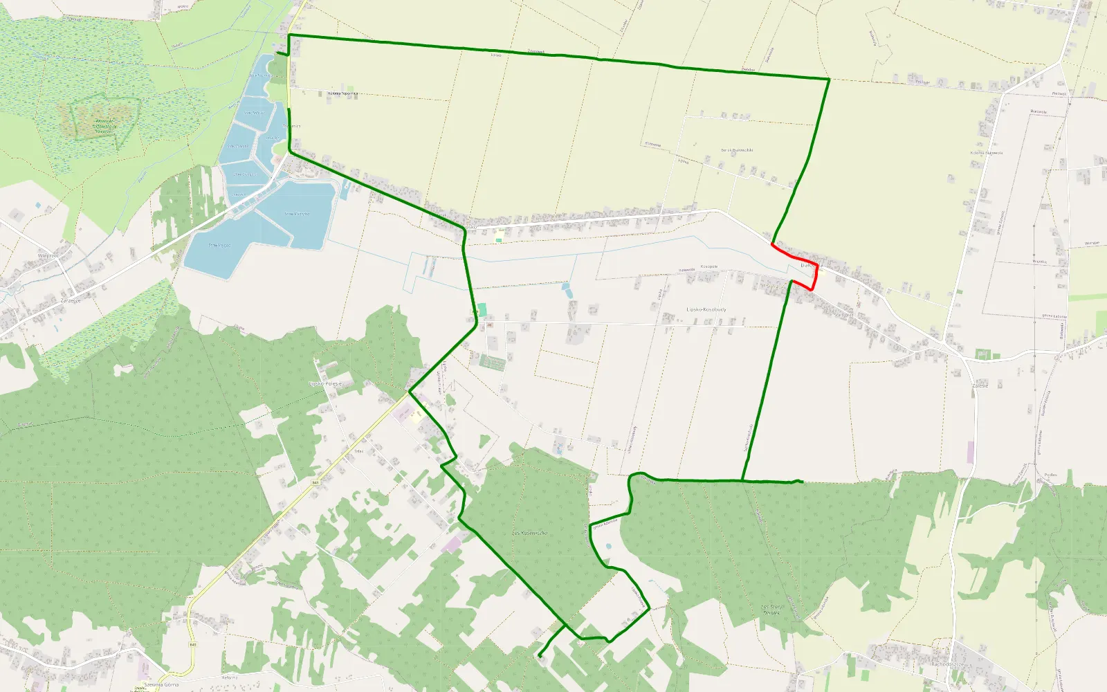 Map of Żdanówek Lipsko - 16.3 km offroad trail, Zamość County