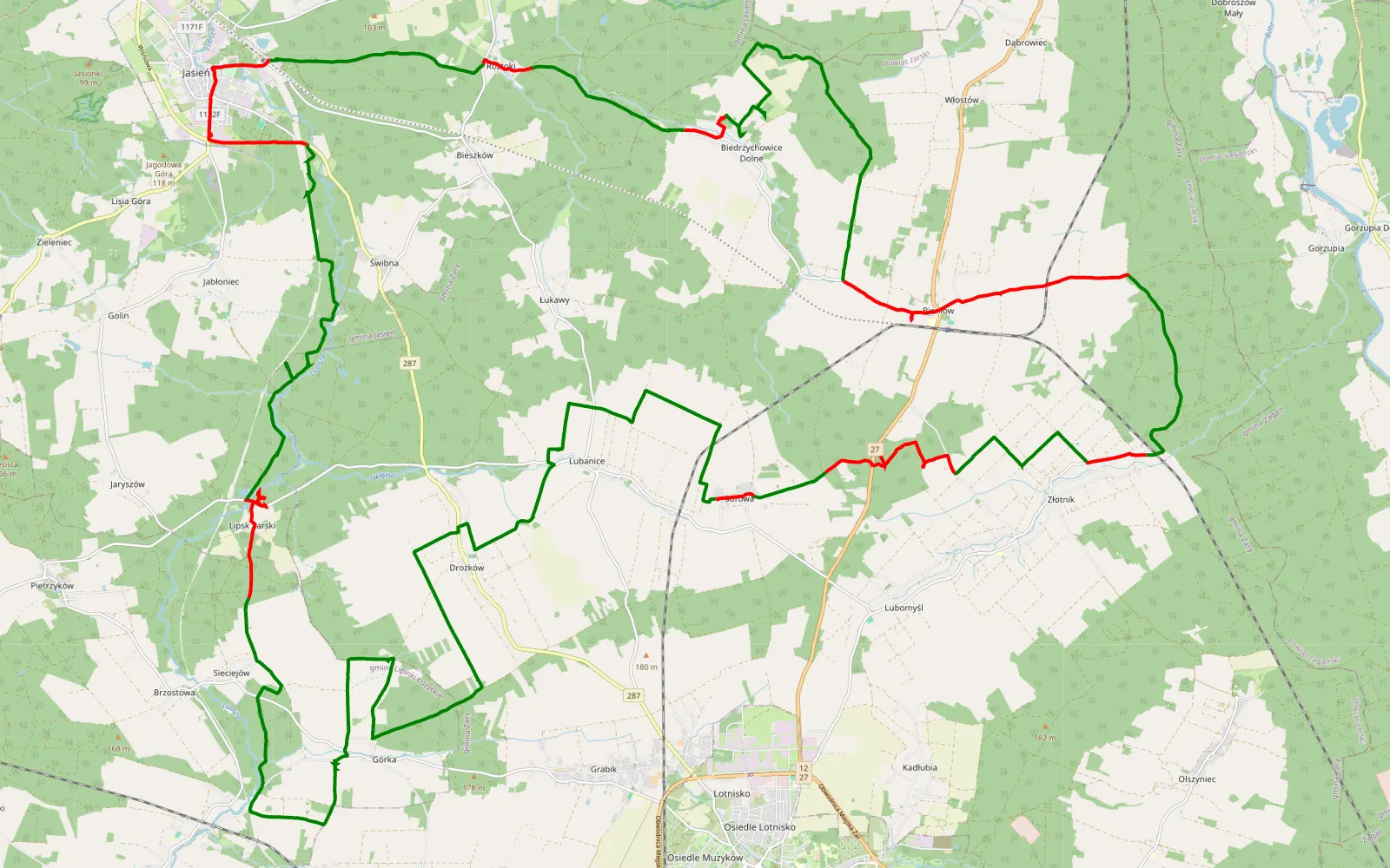 Map of Górka - 68.3 km offroad trail, Żary County