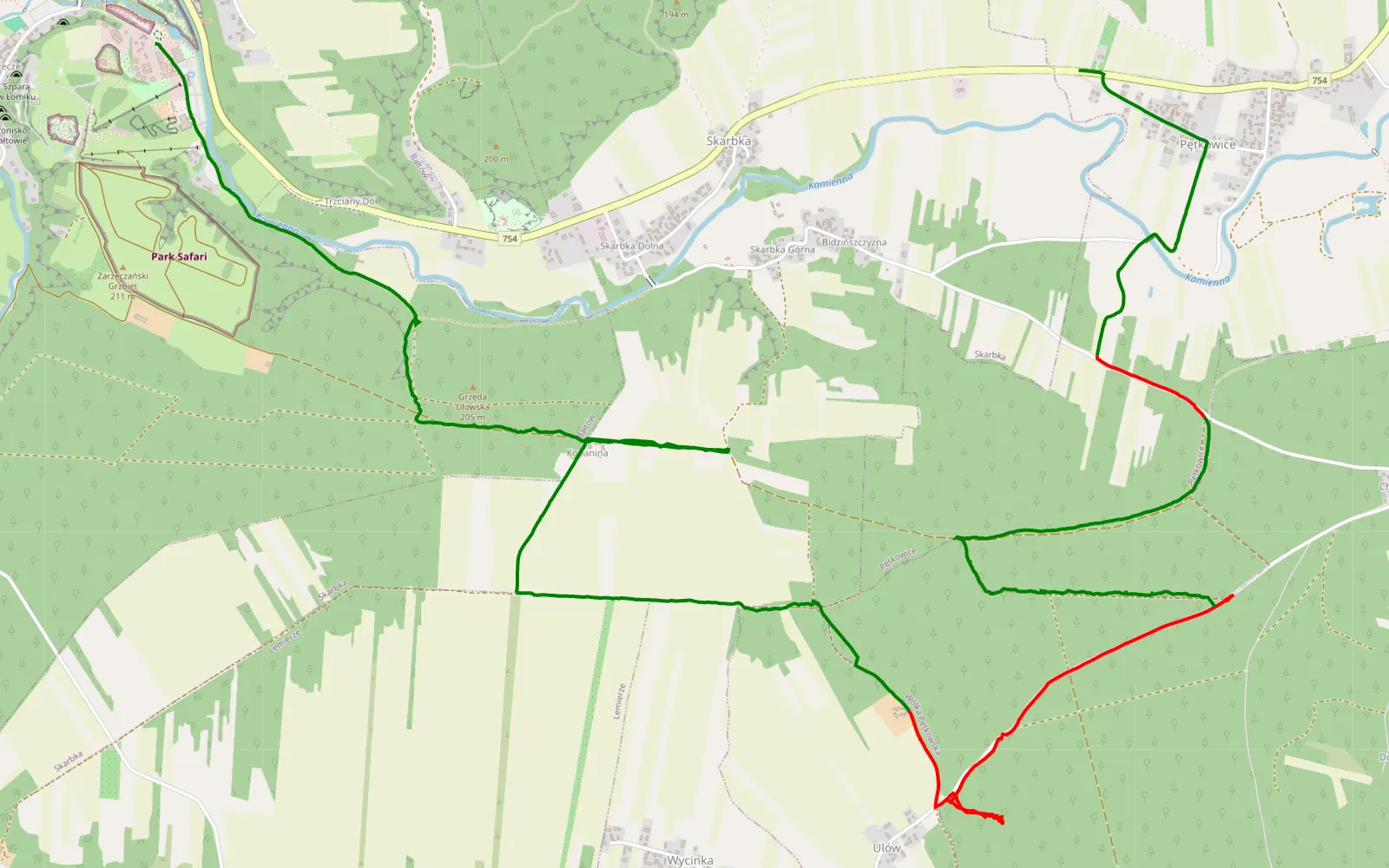 Mapa trasy Bałtów - Skarbka - 10.9 km trasy offroad, Powiat Ostrowiecki
