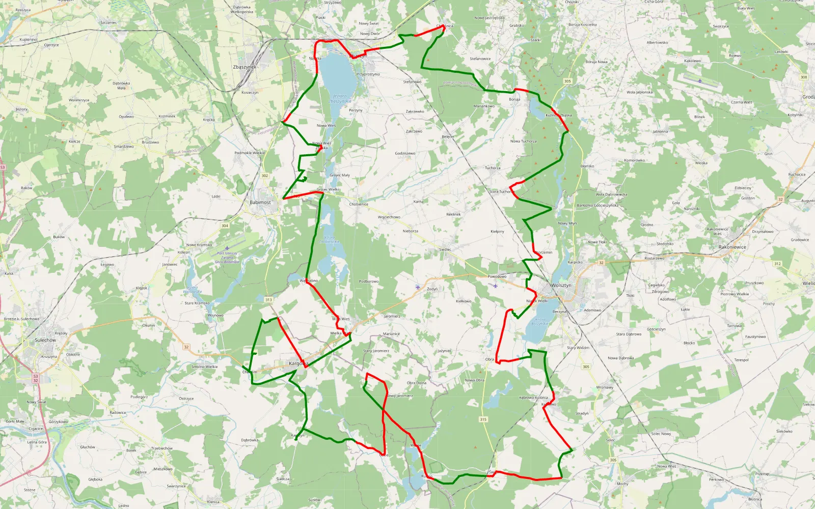 Mapa trasy Trasa Sobota - KOZIOŁ RALLY 2 - 135.2 km trasy offroad, Powiat Wolsztyński