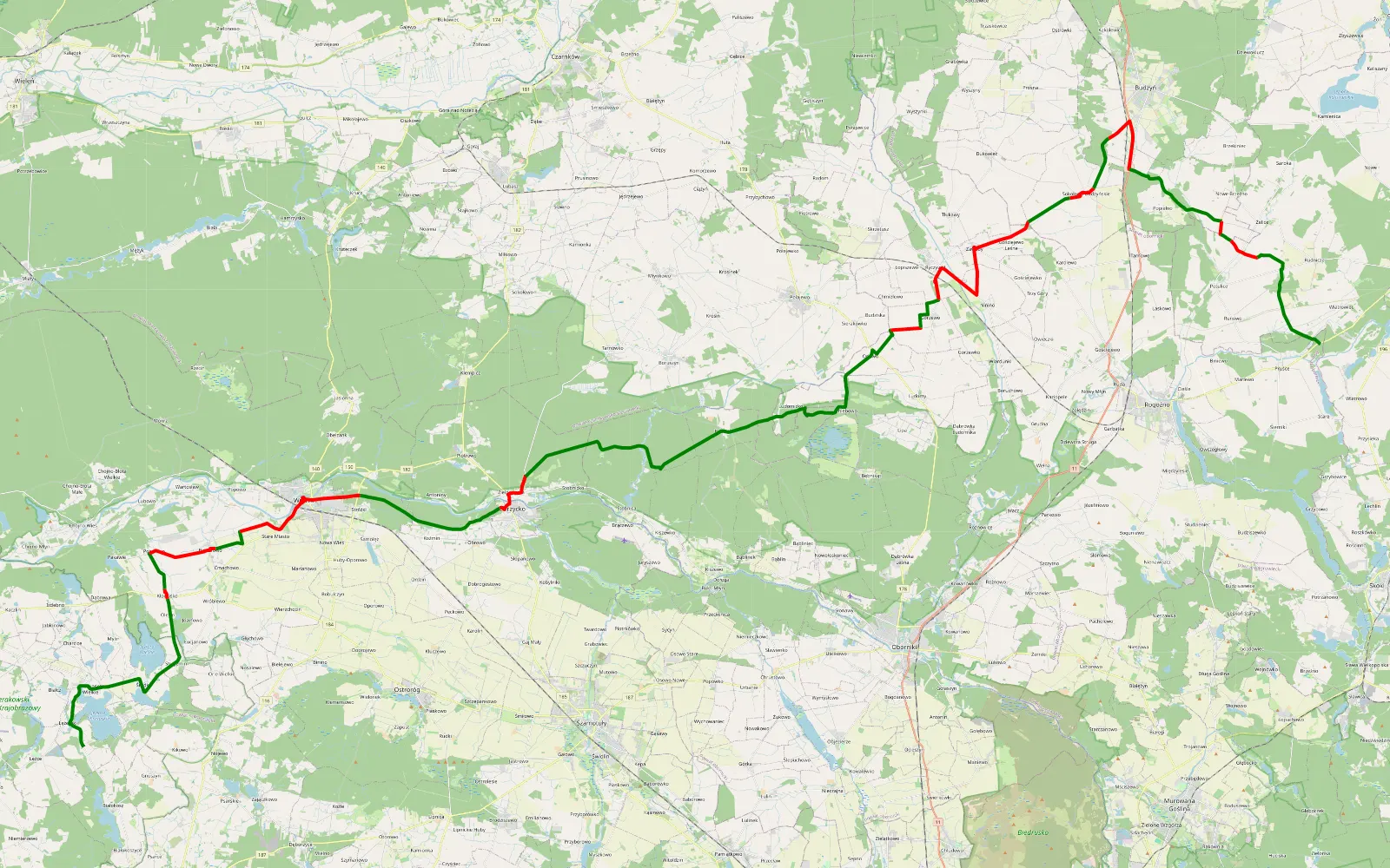 Mapa trasy Tulipany - 90.4 km trasy offroad, Powiat Szamotulski