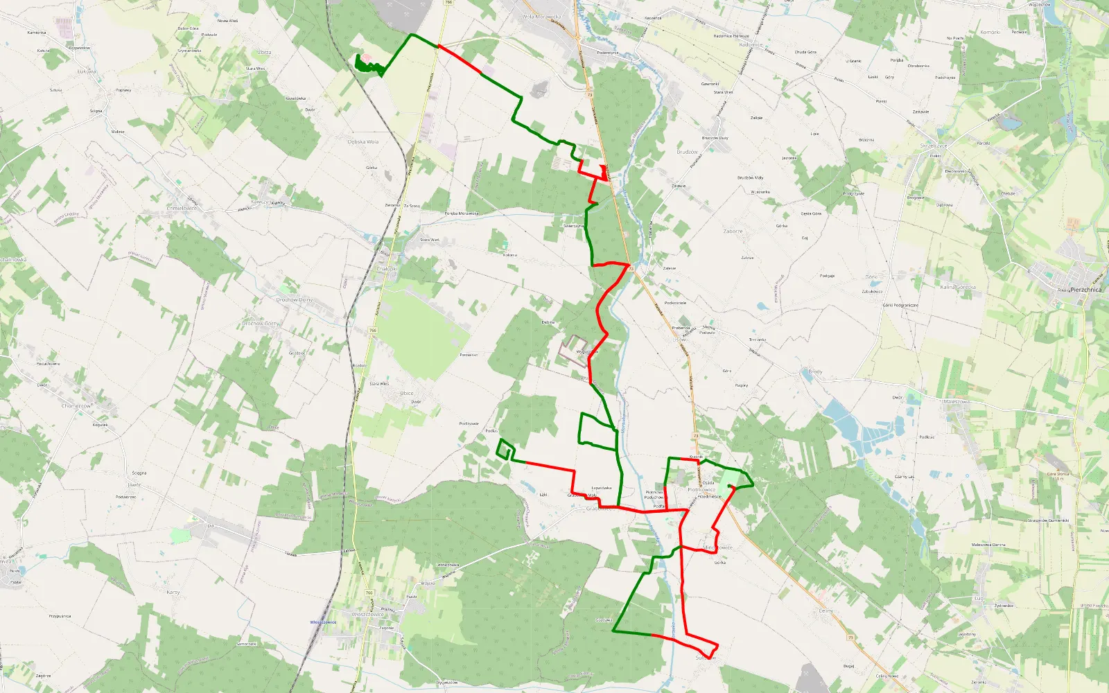 Mapa trasy Grabowiec - 43.9 km trasy offroad, Powiat Kielecki