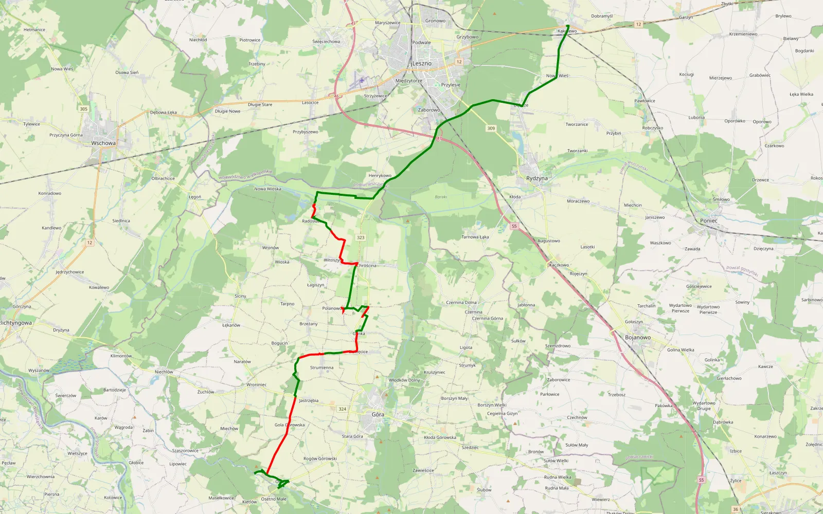 Mapa trasy Kąkolewo - Niwa - 30.4 km trasy offroad, Powiat Górowski