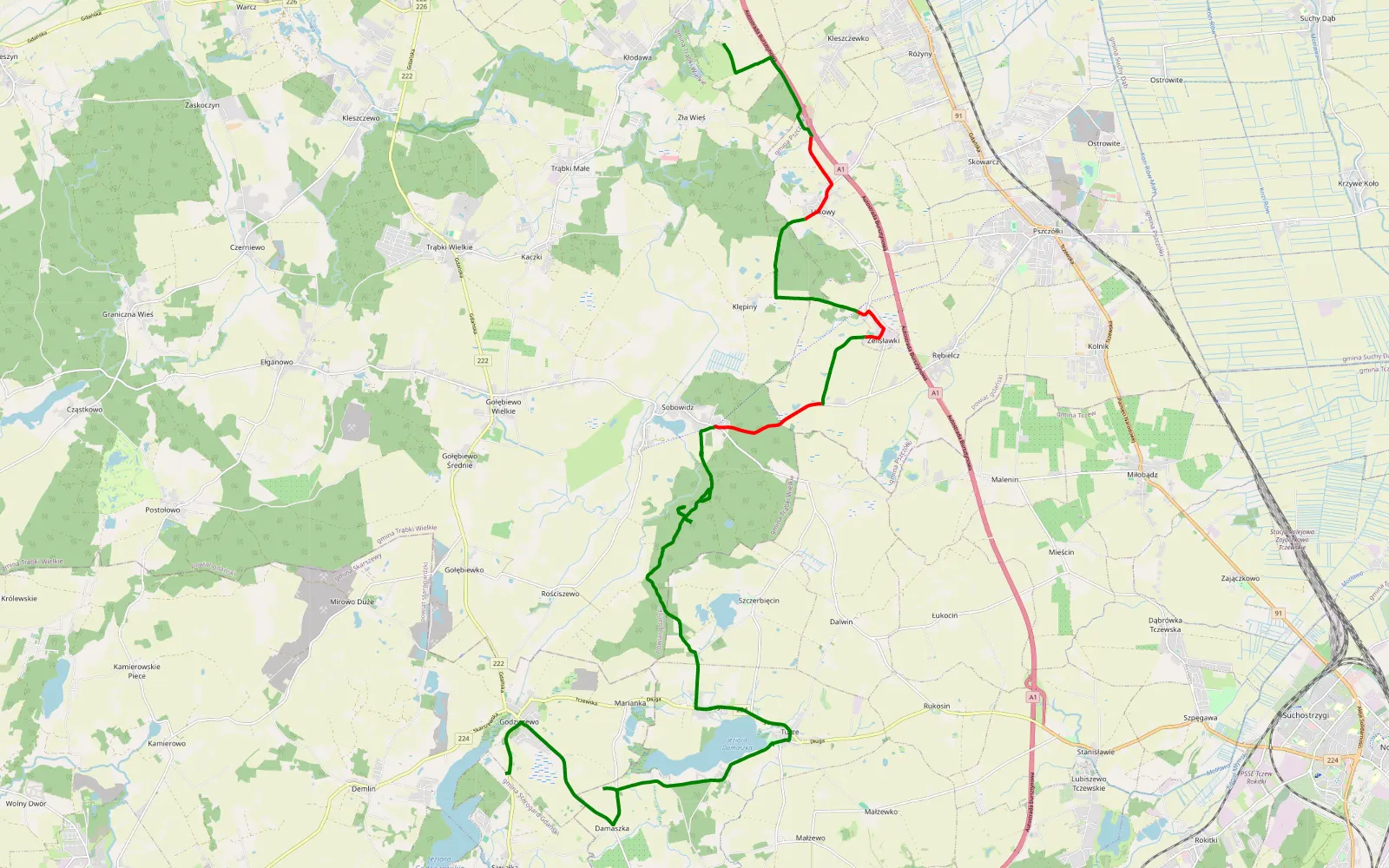 Mapa trasy LtR - 18.7 km trasy offroad, Powiat Gdański