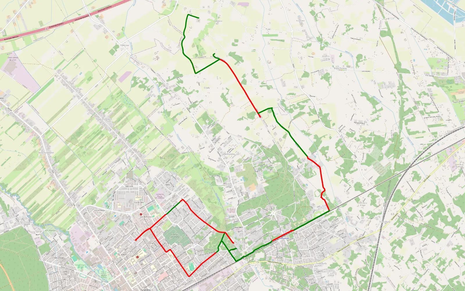 Mapa trasy Holendry Baranowskie - 22.1 km trasy offroad, Powiat Grodziski