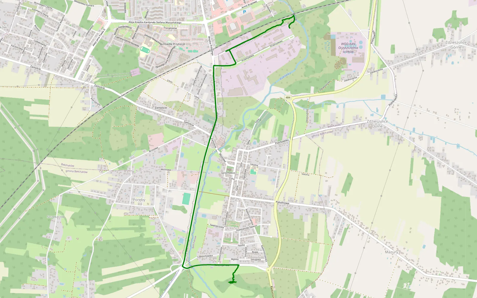 Mapa trasy Edwardów - Grocholice - 0.6 km trasy offroad, Powiat Bełchatowski