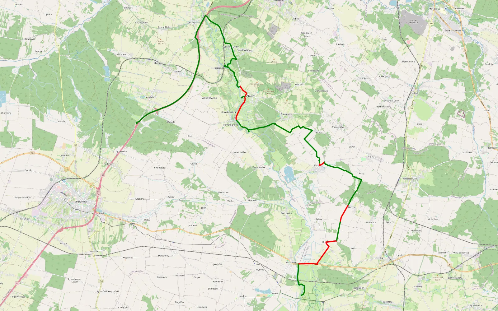 Mapa trasy Ponidzie - dzien 3 - 28.4 km trasy offroad, Powiat Jędrzejowski