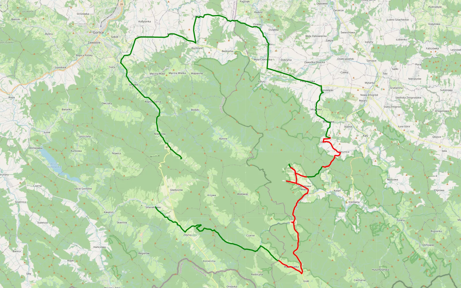 Map of Smerekowiec - Pętna - 31.9 km offroad trail, Jasło County