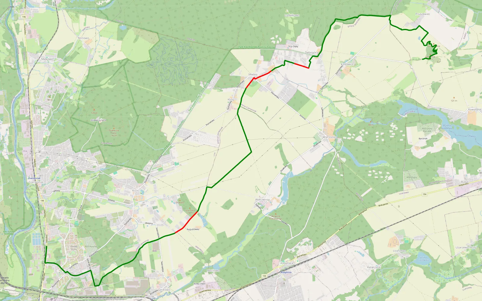 Map of Koziegłowy - Skorzęcin - 17 km offroad trail, Poznań County