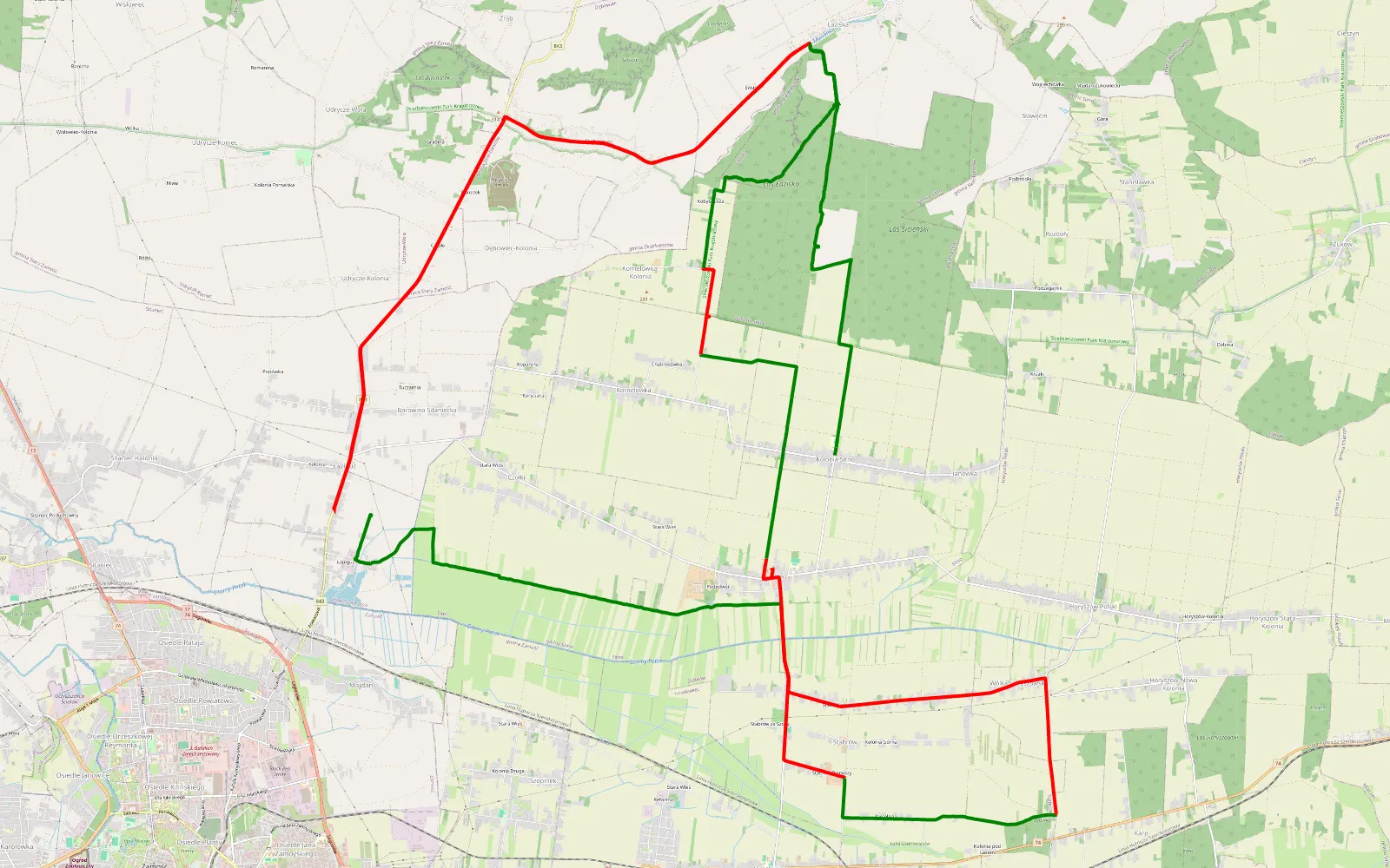 Map of Łapiguz - Kolonia Sitno - 55.2 km offroad trail, Zamość County