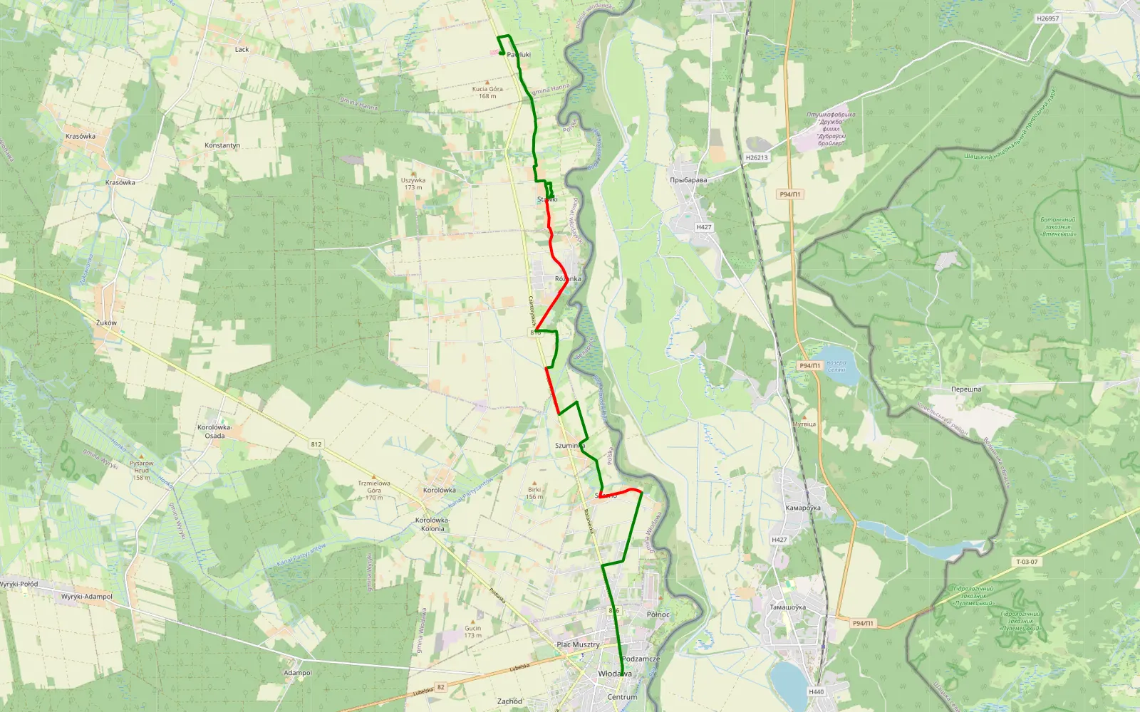 Map of Włodawa - Pawluki - 10.5 km offroad trail, Włodawa County