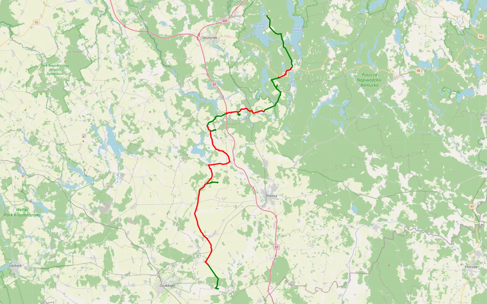 Map of Pluski - Chorap - 70 km offroad trail, Nidzica County