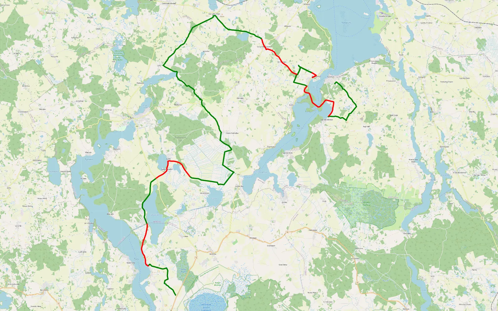 Map of Giżycko/Rydzewo - Mikołajki - 59.2 km offroad trail, Giżycko County